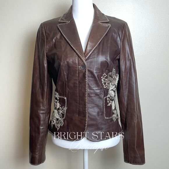 Rare Embroidered Leather Blazer Jacket ASO Lorelai Gilmore Phoebe Buffay Friends - Picture 5 of 11
